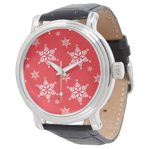 Schneeflockenmuster, weiße Schneeflocken, Schnee, Armbanduhr