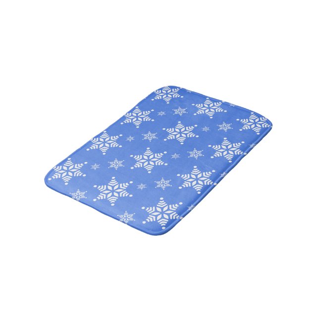 Schneeflockenmuster, weiße Schneeflocken, Schnee,  Badematte (Schrägansicht)