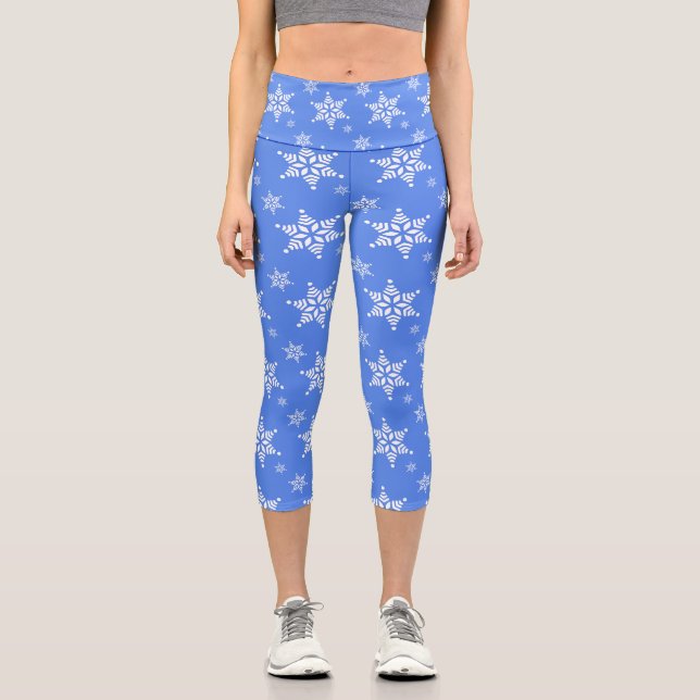 Schneeflockenmuster, weiße Schneeflocken, Schnee,  Capri Leggings (Vorderseite)