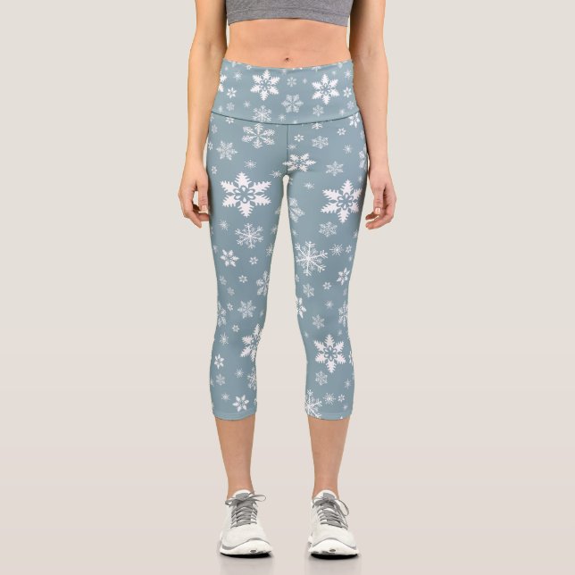 Schneeflockenmuster, weiße Schneeflocken, Schnee,  Capri Leggings (Vorderseite)