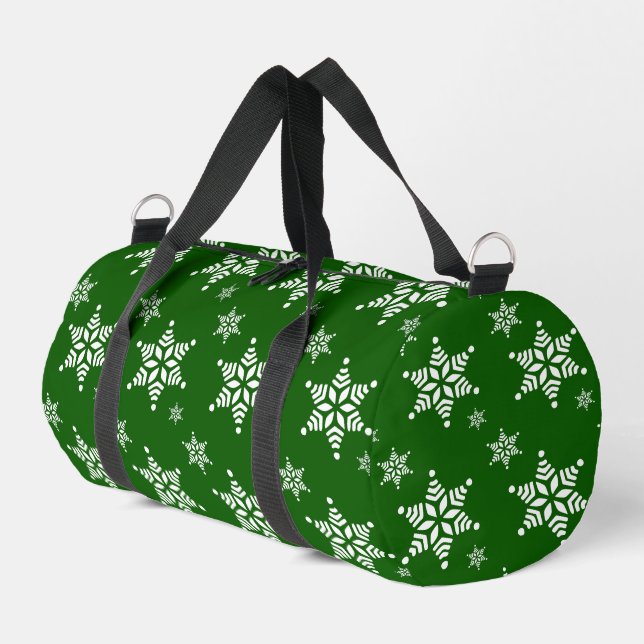 Schneeflockenmuster, weiße Schneeflocken, Schnee,  Duffle Bag (Linke Seite)
