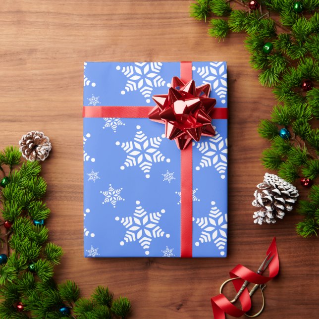 Schneeflockenmuster, weiße Schneeflocken, Schnee,  Geschenkpapier (Feiertagsgeschenk)