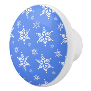 Schneeflockenmuster, weiße Schneeflocken, Schnee, Keramikknauf
