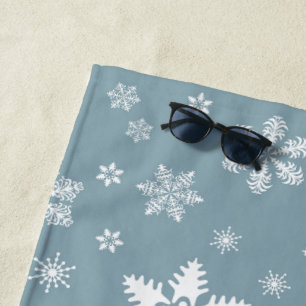 Schneeflockenmuster, weiße Schneeflocken, Schnee, Strandtuch