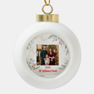 Schneeflockenrahmen Familienfoto Weihnachtsbaumanh Keramik Kugel-Ornament