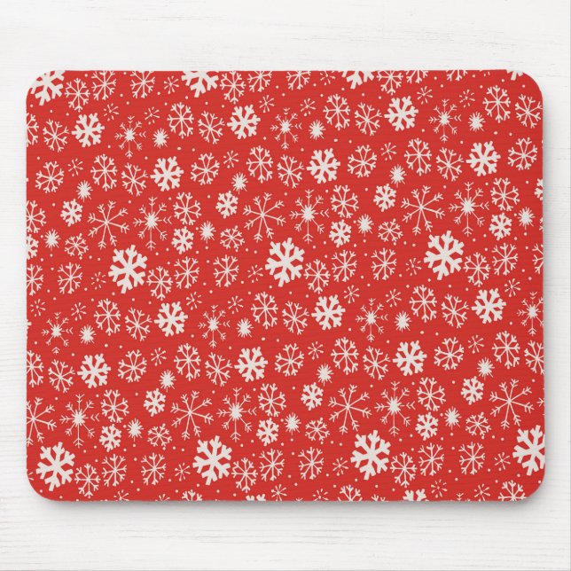 Schneeflockenschneesturm mit mohnrotem Hintergrund Mousepad (Vorne)