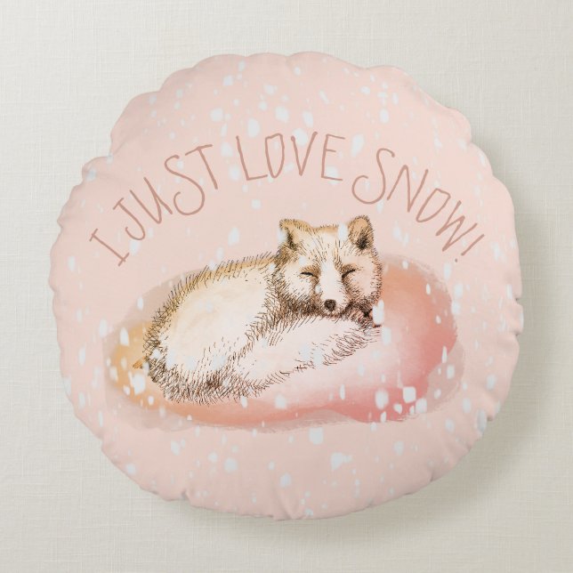 Schneefox, Polarfuchs Rundes Kissen (Vorderseite)