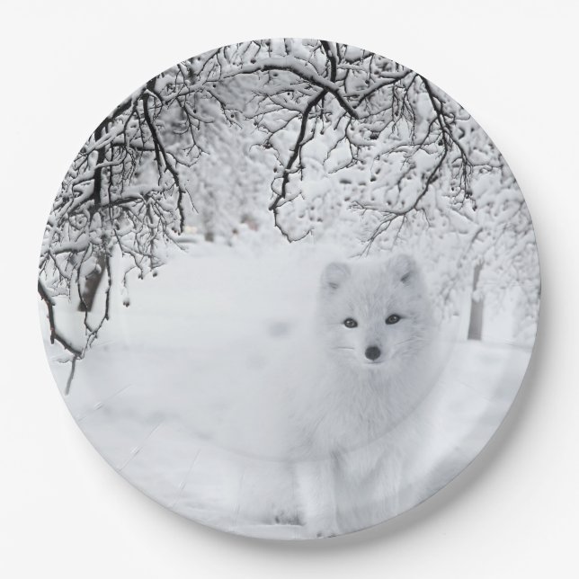 Schneefräse im Winterwald Pappteller (Vorderseite)