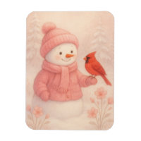 Schneefrau mit rotem Vogel Weihnachtsmagnet