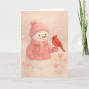 Schneefrau mit roter Vogel-Weihnachtskarte Feiertagskarte