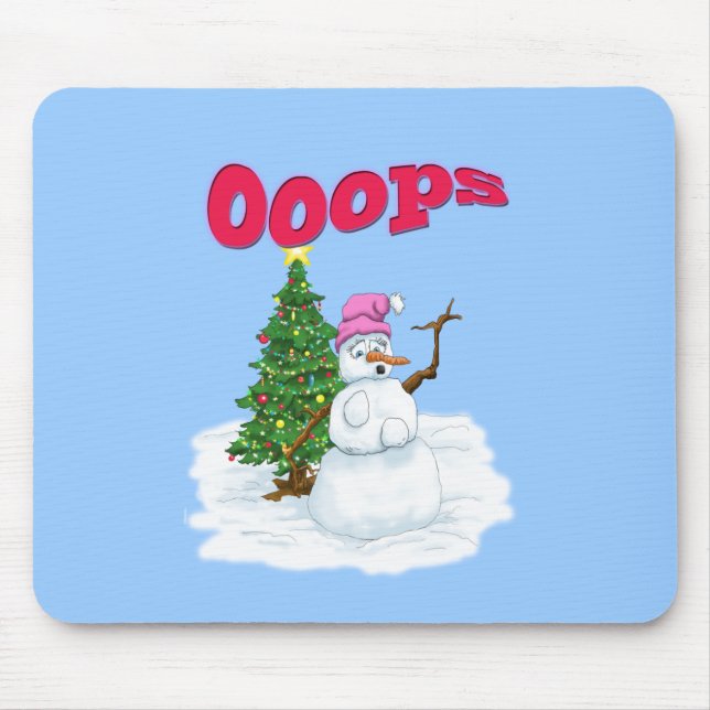 Schneefrau mit Weihnachtsbaum Ops Mousepad (Vorne)