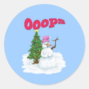 Schneefrau mit Weihnachtsbaum Ops Runder Aufkleber