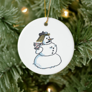 Schneefrau, weiße Keramik Weihnachtsschmuck