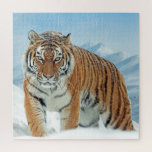 Schneegebirge Tierisches Wintertiger-Foto Puzzle<br><div class="desc">Schnee Berge Animal Winter Tiger Foto Jigsaw Puzzle.</div>