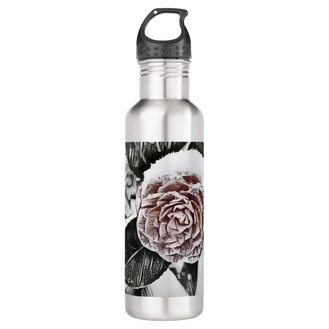 Schneegefrorene Rose Zeichnend Edelstahlflasche (Vorderseite)