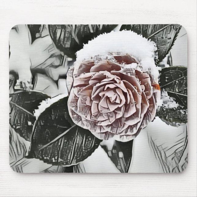 Schneegefrorene Rose Zeichnend Mauspad (Vorne)
