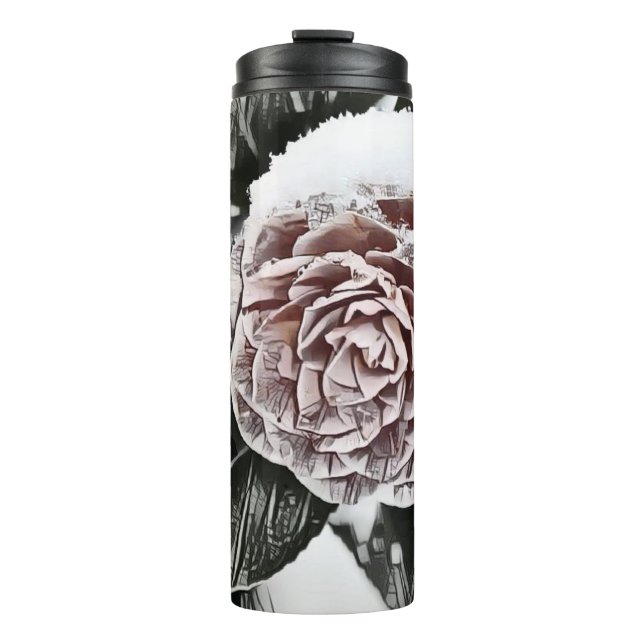 Schneegefrorene Rose Zeichnend Thermosbecher (Vorderseite)