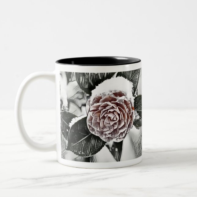 Schneegefrorene Rose Zeichnend Zweifarbige Tasse (Links)