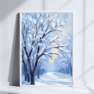 Schneegeküsster Wald Winter-Wasserfarbenmalerei Poster