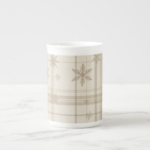 Schneegestrickte Gingham-Karo-Tasse – Cozy Neutral Prozellantasse