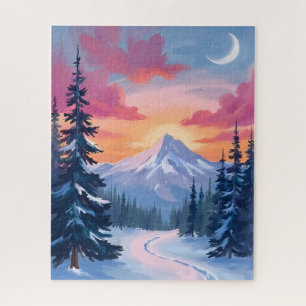 Schneegipfel-Sonnenuntergang   Winterlandschaft Ge Puzzle