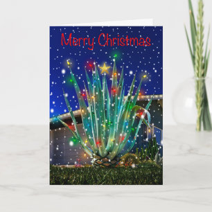 Schneeglanzvolle Majestätische Agave-Weihnachtskar Feiertagskarte