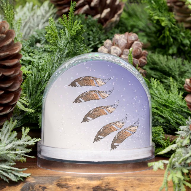 Schneeglobe - Braune Federn Floating Schneekugeln (Winter)