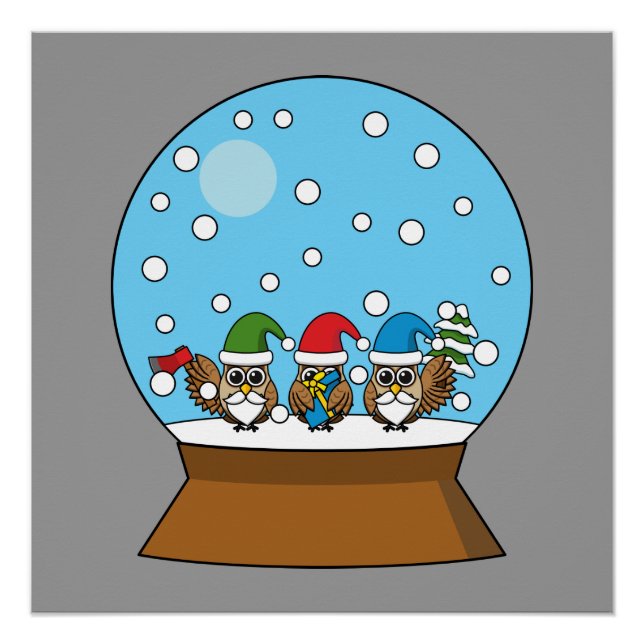 Schneeglobe mit drei Gnome-Würfeln Poster (Vorderseite)