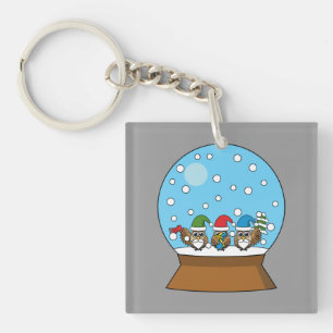 Schneeglobe mit drei Gnome-Würfeln Schlüsselanhänger