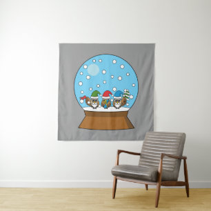 Schneeglobe mit drei Gnome-Würfeln Wandteppich
