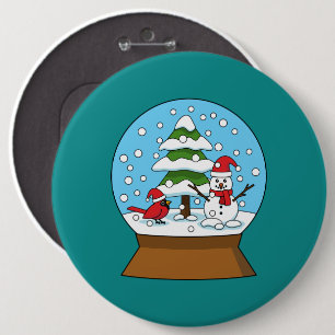 Schneeglobe mit Kardinal Snowman und Pine Tree Button