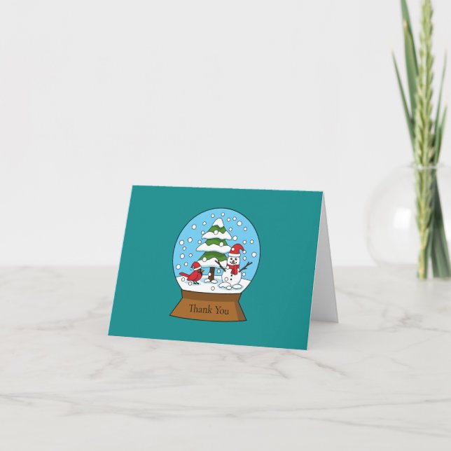Schneeglobe mit Kardinal Snowman und Pine Tree Dankeskarte (Vorderseite)