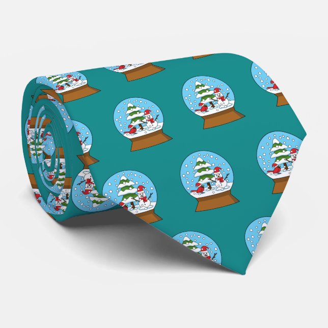 Schneeglobe mit Kardinal Snowman und Pine Tree Krawatte (Gerollt)