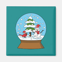 Schneeglobe mit Kardinal Snowman und Pine Tree Magnet