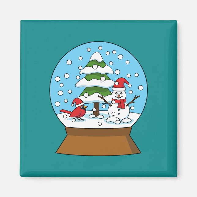 Schneeglobe mit Kardinal Snowman und Pine Tree Magnet (Vorne)