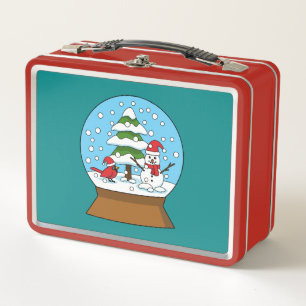 Schneeglobe mit Kardinal Snowman und Pine Tree Metall Brotdose