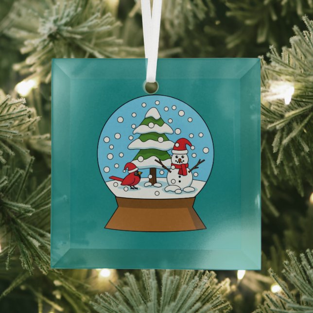 Schneeglobe mit Kardinal Snowman und Pine Tree Ornament Aus Glas (Insitu)