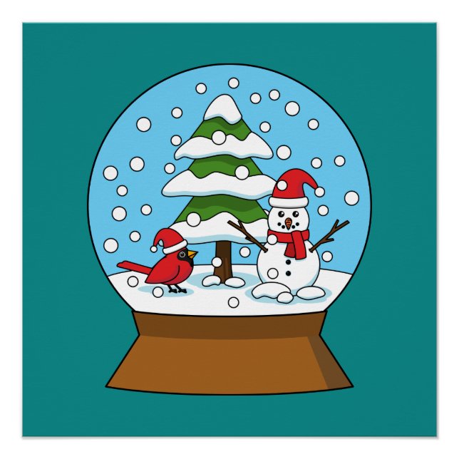 Schneeglobe mit Kardinal Snowman und Pine Tree Poster (Vorderseite)