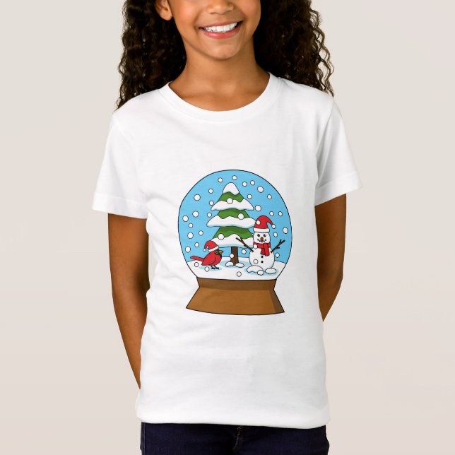 Schneeglobe mit Kardinal Snowman und Pine Tree T-Shirt (Vorderseite)
