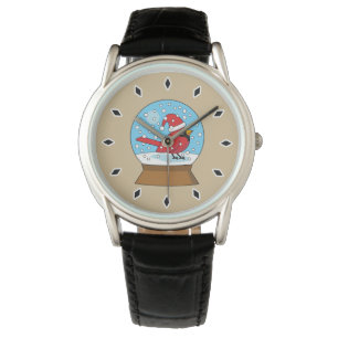 Schneeglobe mit Niedlichem rotem Kardinal Armbanduhr
