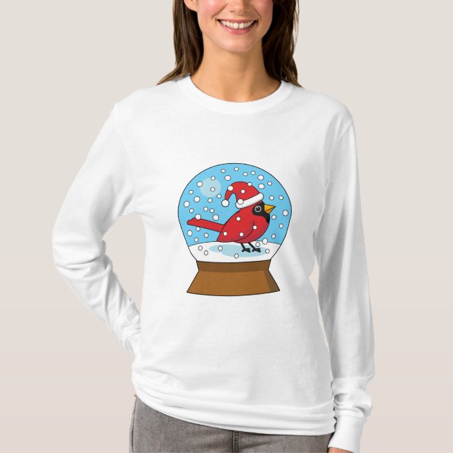 Schneeglobe mit Niedlichem rotem Kardinal T-Shirt (Vorderseite)