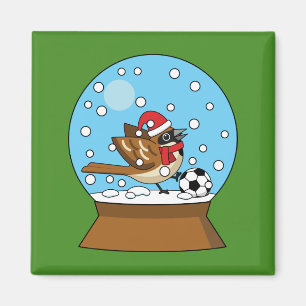 Schneeglobe mit Niedlichem Sparrow-Spielfußball Magnet