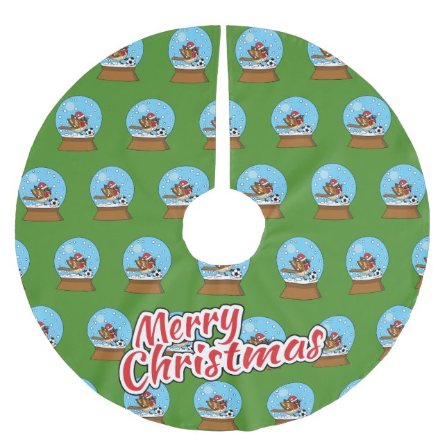 Schneeglobe mit Niedlichem Sparrow-Spielfußball Polyester Weihnachtsbaumdecke (Vorderseite)