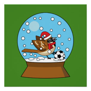 Schneeglobe mit Niedlichem Sparrow-Spielfußball Poster