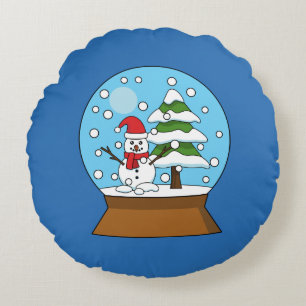 Schneeglobe mit Schneemann und Pine Tree Rundes Kissen