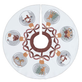 Schneegloben mit Schneemann, Elf, Glocken, Hirsch Polyester Weihnachtsbaumdecke