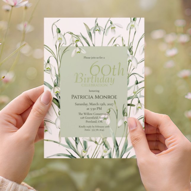 Schneeglöckchen 60. Geburtstag Aquarell Botanisch  Einladung (Von Creator hochgeladen)