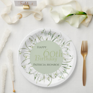 Schneeglöckchen 60. Geburtstag Aquarell Botanische Pappteller