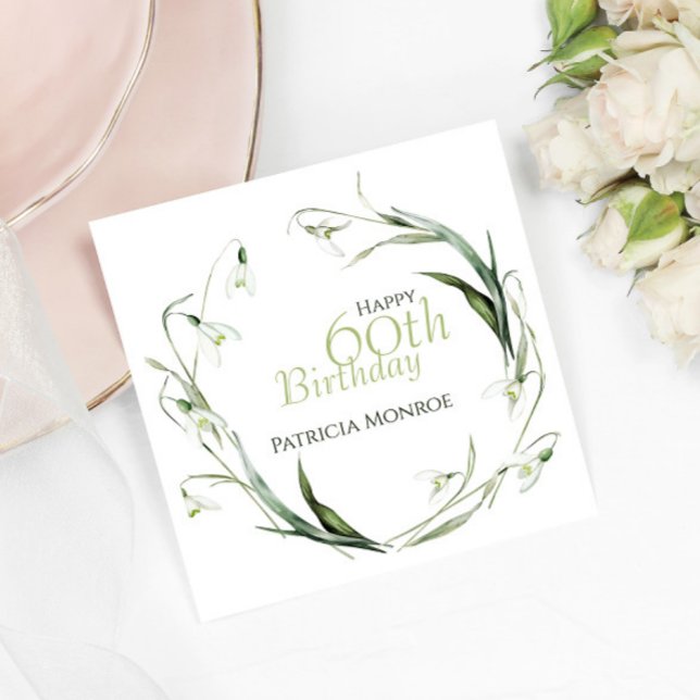 Schneeglöckchen 60. Geburtstag Wasserfarbe Botanis Serviette (Von Creator hochgeladen)