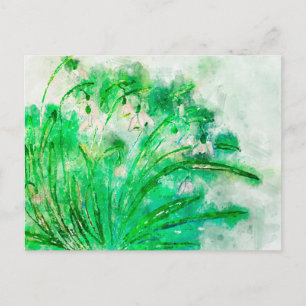 Schneeglöckchen Aquarell. Blumenaquarell gemalt. Postkarte